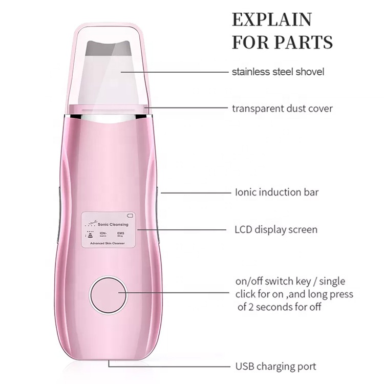 Produits de beauté électrique en Silicone Peeling du visage Led exfoliant Facial coréen ultrasons peau spatule épurateur brume peau épurateur – Image 2