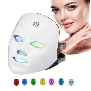 Masque facial LED 7 couleurs, soin du visage et du cou, rajeunissement de la peau, blanchiment, resserrement, rechargeable, soin du visage et du cou, traitement de beauté
